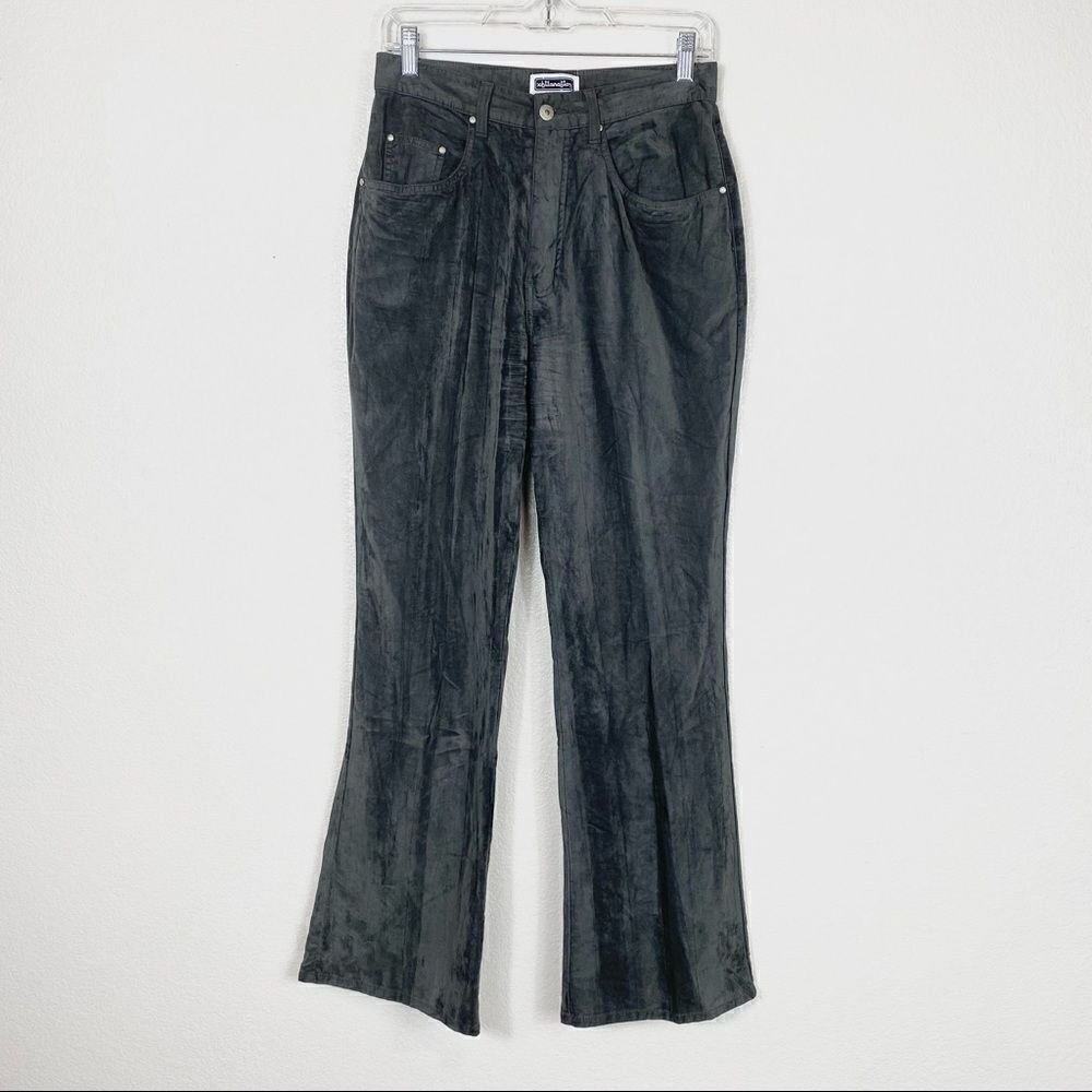 Vintage y2k Xhilaration Grey Crinkled Velvet Flare Leg Pants Size 9/10